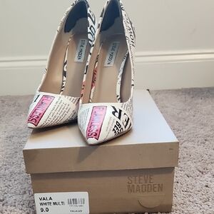 Steve Madden White Heels with Unique Animal Print